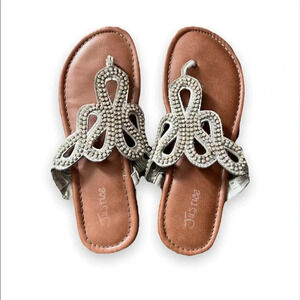 Justice Silver Sequin Flip Flops, size 5
